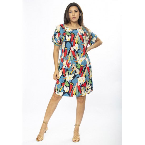 Vestido Curto Viscose com Bolso Estampa Floresce