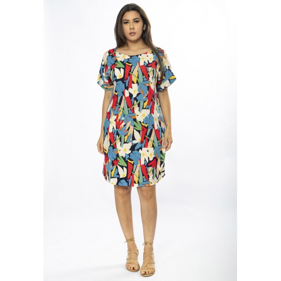 Vestido Curto Viscose com Bolso Estampa Floresce