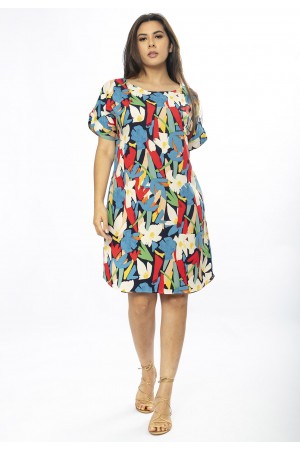 Vestido Curto Viscose com Bolso Estampa Floresce