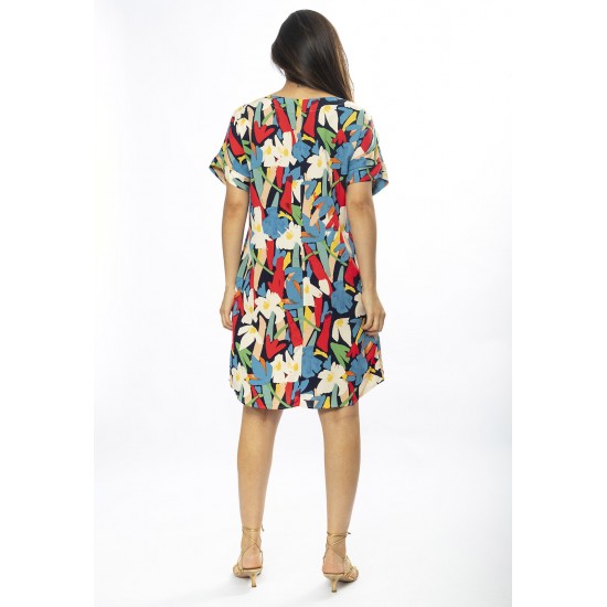 Vestido Curto Viscose com Bolso Estampa Floresce