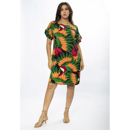 Vestido Curto Viscose com Bolso Estampa Festas dos Tucanos