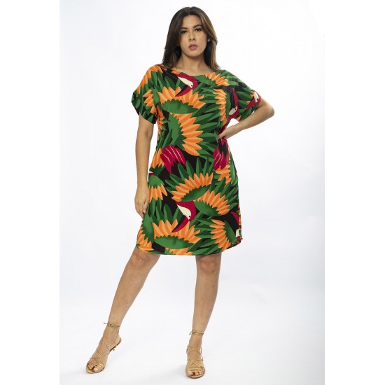 Vestido Curto Viscose com Bolso Estampa Festas dos Tucanos