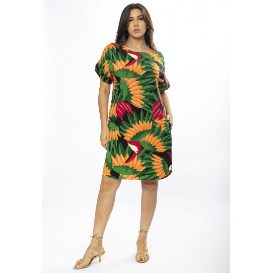 Vestido Curto Viscose com Bolso Estampa Festas dos Tucanos