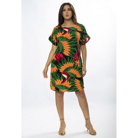 Vestido Curto Viscose com Bolso Estampa Festas dos Tucanos