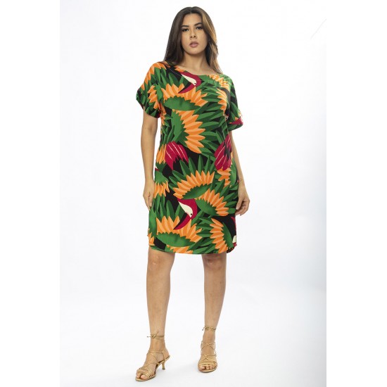 Vestido Curto Viscose com Bolso Estampa Festas dos Tucanos