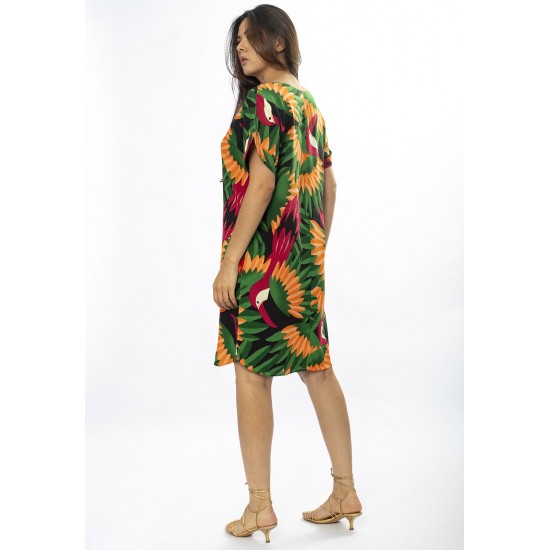 Vestido Curto Viscose com Bolso Estampa Festas dos Tucanos