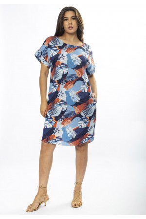 Vestido Curto Viscose com Bolso Estampa Jardim Celeste
