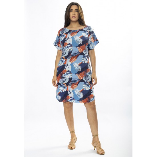 Vestido Curto Viscose com Bolso Estampa Jardim Celeste
