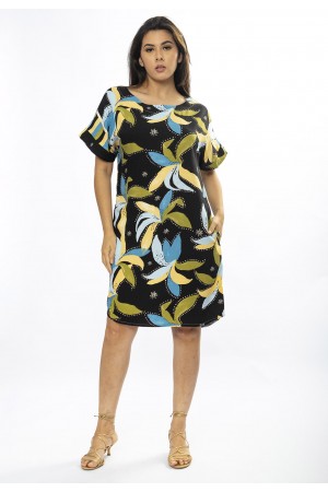 Vestido Curto Viscose com Bolso Estampa Jardim Noturno