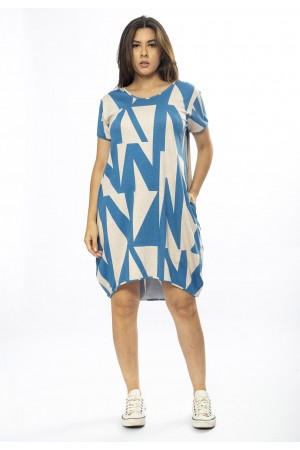 Vestido Curto Malha Amplo Always Estampa Geometric Blue