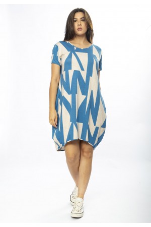 Vestido Curto Malha Amplo Always Estampa Geometric Blue