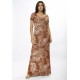 Vestido Longo Malha Gola Canoa Manga Curta Estampa Palmas da Terra