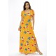 Vestido Longo Malha Gola Canoa Manga Curta Estampa Laranja Floral