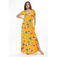 Vestido Longo Malha Gola Canoa Manga Curta Estampa Laranja Floral