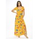 Vestido Longo Malha Gola Canoa Manga Curta Estampa Laranja Floral