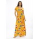 Vestido Longo Malha Gola Canoa Manga Curta Estampa Laranja Floral