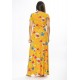 Vestido Longo Malha Gola Canoa Manga Curta Estampa Laranja Floral