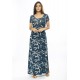 Vestido Longo Malha Gola Canoa Manga Curta Estampa Hibisco Blue