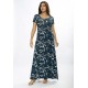Vestido Longo Malha Gola Canoa Manga Curta Estampa Hibisco Blue
