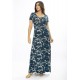 Vestido Longo Malha Gola Canoa Manga Curta Estampa Hibisco Blue