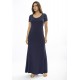 Vestido Longo Malha Gola Canoa Manga Curta Azul Marinho