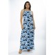 Vestido Longo Malha Trapézio Estampa Caminhos de Azul