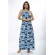 Vestido Longo Malha Trapézio Estampa Caminhos de Azul