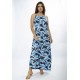 Vestido Longo Malha Trapézio Estampa Caminhos de Azul