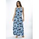 Vestido Longo Malha Trapézio Estampa Caminhos de Azul