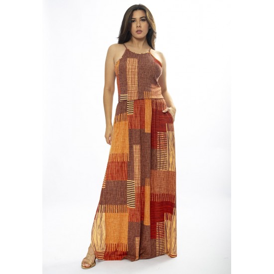 Vestido Longo Jennifer Malha Trapézio com Bolso Tramas do Sol