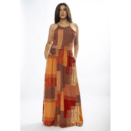 Vestido Longo Jennifer Malha Trapézio com Bolso Tramas do Sol