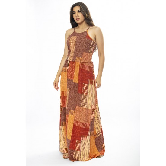 Vestido Longo Jennifer Malha Trapézio com Bolso Tramas do Sol