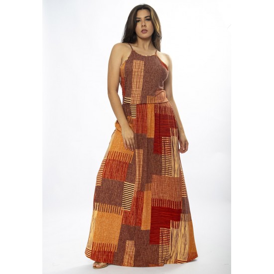 Vestido Longo Jennifer Malha Trapézio com Bolso Tramas do Sol