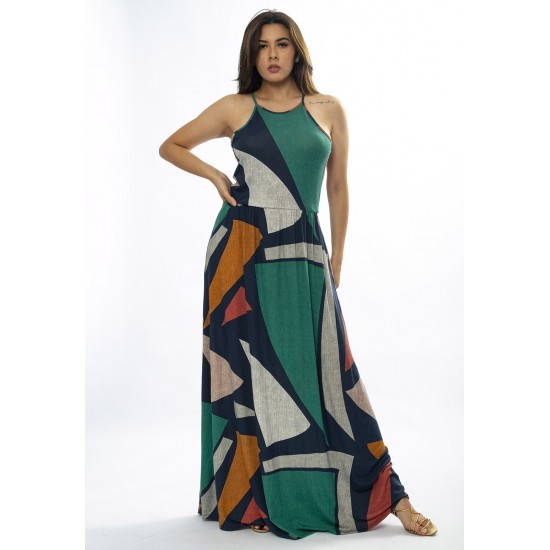 Vestido Longo Jennifer Malha Trapézio com Bolso Geometrias do Tempo