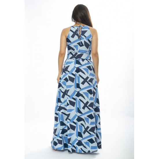 Vestido Longo Jennifer Malha Trapézio com Bolso Caminhos de Azul