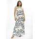 Vestido Longo Malha Trapézio com Elástico na Cintura Bambu Azul