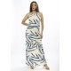 Vestido Longo Malha Trapézio com Elástico na Cintura Bambu Azul