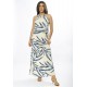 Vestido Longo Malha Trapézio com Elástico na Cintura Bambu Azul