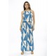 Vestido Longo Malha Trapézio com Elástico na Cintura Geometric Blue