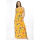 Vestido Longo Malha Trapézio Laranja Floral