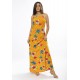 Vestido Longo Malha Trapézio Laranja Floral