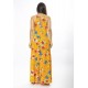 Vestido Longo Malha Trapézio Laranja Floral