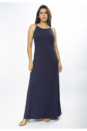 Vestido Longo Malha Trapézio Azul Marinho