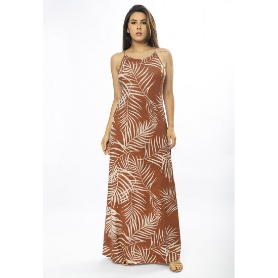 Vestido Longo Malha Trapézio Palmas da Terra