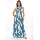 Vestido Longo Malha Trapézio Geometric Blue