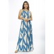 Vestido Longo Malha Trapézio Geometric Blue