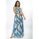 Vestido Longo Malha Trapézio Geometric Blue