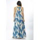 Vestido Longo Malha Trapézio Geometric Blue