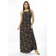 Vestido Longo Malha Trapézio Folhagem