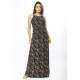 Vestido Longo Malha Trapézio Folhagem